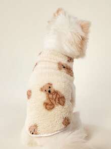 PETSIN 1pc Cute Cartoon Cat & Dog Graphic Universal Pet Vest, Plush Pet Garment For Autumn/Winter - Multicolor - View 5