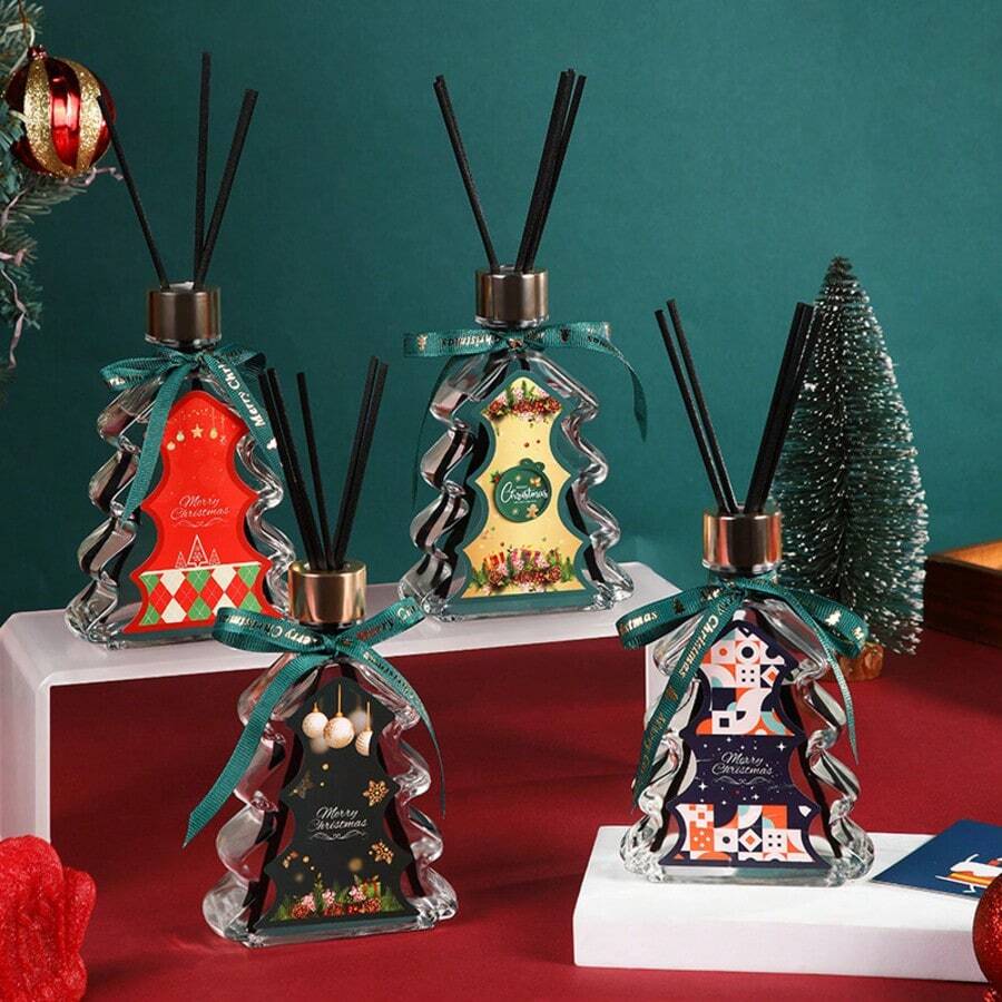 200ml Weihnachtsbaum Glas Schleife duftlose Kerzen Geschenkset, geeignet für Weihnachtsdekoration Zuhause und Lufterfrischer im Schlafzimmer