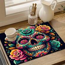 1pc Floral Skeleton Kitchen Counter Mat - Silica Gel Drying Pad, Suitable For Utensils, Coffee Makers, Microwaves, Etc., Fits Modern Kitchen Decor, Kitchen Mats Non Slip Hygiene Products, Kitchen Items For Your Cozy Fall& Winter Styles And Christmas Decorations