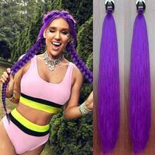 2 pezzi Estensioni per coda di cavallo intrecciate con laccio elastico, 30 pollici di lunghezza, capelli sintetici lisci per acconciatura a treccia avvolta, ciocche per coda di cavallo, colori viola, rosso, rosa