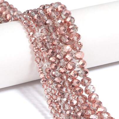 1pc Transparent Half Electroplated Pink Faceted Glass Crystal Beads 4mm/6mm/8mm, Fashion Classic Colorful Christmas Decoration Jewelry Making DIY Craft Supplies For Earrings/Bracelets/Anklets/Necklaces/Christmas Tree Decor/Holiday Decor/Wedding Decor/Window Decor/Clothing & Bag Accessories