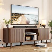 GIKPAL Fluted TV Stand For 65 Inch TV – Modern Entertainment Center With Power Outlets, Adjustable Shelves & Sliding Doors, Stylish Media Console For Living Room, Walnut - 查看 1
