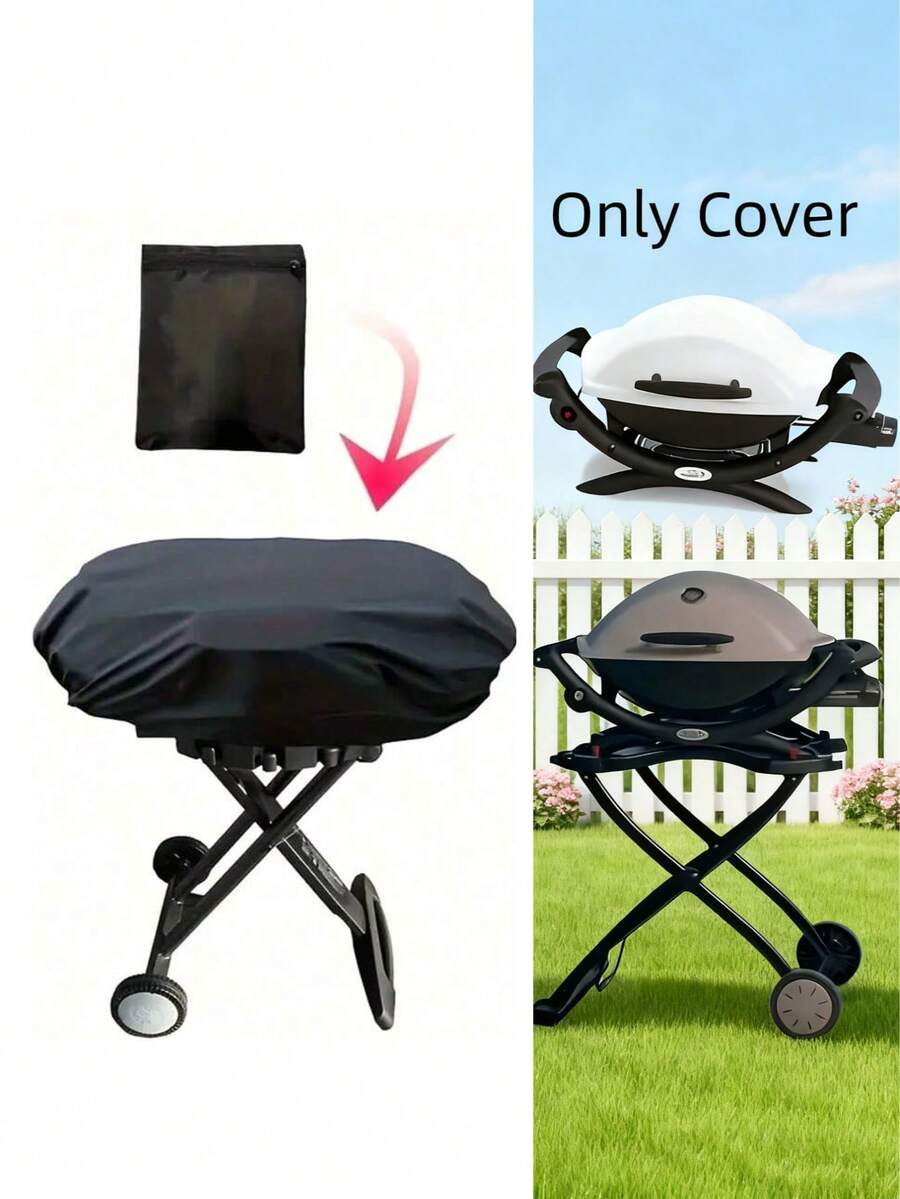 1pc Oxford Cloth Dust-Proof Cover For Outdoor Barbecue Grill - Suitable For Weber Q Series Grills, Also Fits Other Appliances, With Adjustable Drawstring