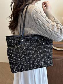 新款极简复古大容量手提包，拉链开口，轻便柔软的单肩包，适合女士日常休闲使用 - 黑色 - 查看 3