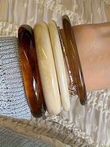 4 件套优雅复古手链套装 - 时尚简约设计，适合休闲穿着，女士时尚配饰，亚克力材质，无电镀或镶嵌，适合全年日常和派对佩戴 - 彩色 - 查看 2