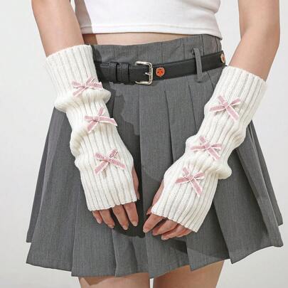 1 par de guantes sin dedos cálidos, guantes de punto casuales, elásticos, adecuados para ocio, citas, exteriores, elegantes, otoño/invierno