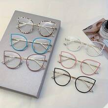 Retro Cat Eye Anti-Blue Light Glasses - Full Frame Metal Frame, PC Lenses Non-Prescription Unisex, Lightweight And Durable Cat Eye Style, Suitable For Digital Screens And Fashion Accessories,  Goggles - 黑色 - 查看 7