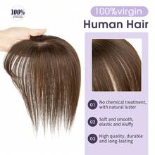 5x9cm Human Hair Topper Hair Piece Top Base Middle Part With Bangs 9 Colors Available For Women Hair Loss Or Bangs HairStyle, Easy To Install, Lightweight, Suitable For Daily Use, Dates, Parties, And Various Holidays. Highlight Your Beauty - S2 - 查看 2