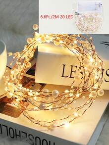 1pc Faux Pearl Wrapped Copper Wire LED Decorative Light String, Battery Powered, Indoor Desktop Decorative Light, Dance Party, Holiday Party, Anniversary, Proposal Wedding Decorative Light, Room Wall Decoration, Gift Decoration - Yellow - View 9
