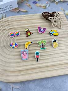 10pcs/Set Summer Coconut Tree & Hat Cartoon Pattern Sandal Accessories DIY Slippers Decoration, Suitable For Middle East Travelers, Birthday & Holiday Gifts