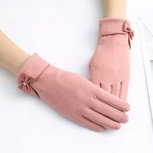 Women's Warm Winter Gloves With Bow Decor, Touch Screen Gloves