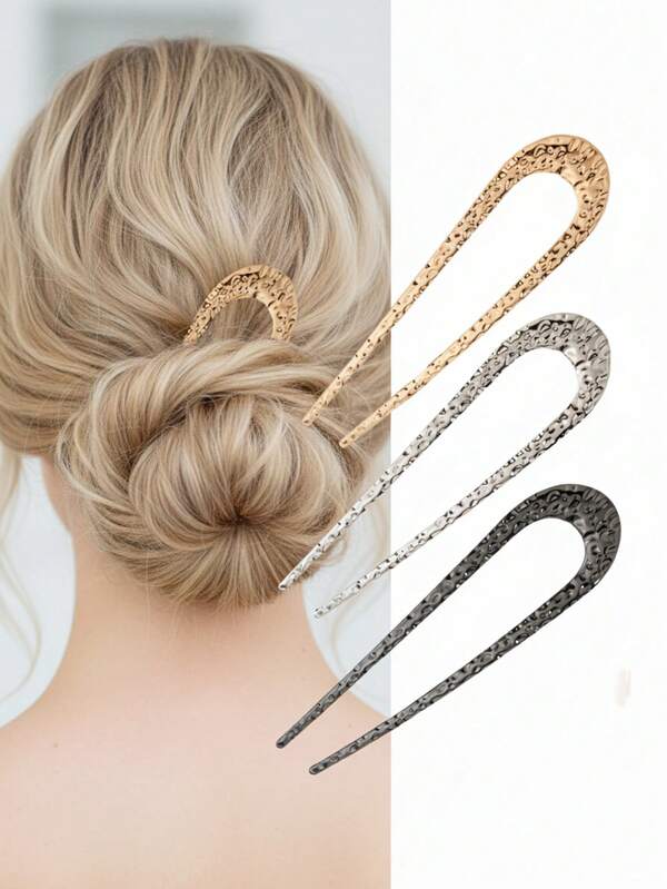 1 pezzo/3 pezzi Fermagli per capelli di lusso a forma geometrica - Barrette a forma di U retrò, adatti per uso quotidiano e occasionale, per chignon, fermagli per capelli