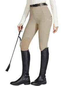 Willit Women's Horse Riding Pants Knee-Patch Equestrian Breeches Horseback Schooling Tights Zipper Pockets - Khaki - View 9