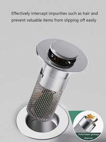 1pc Pop-Up Bathroom Sink Drain With Filter Basket - Anti-Odor, Durable Plastic, Push-Type Bounce Core For Vanity Washbasin, Includes Mesh Strainer, Christmas Decor - Multicolor - View 5