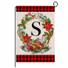 1pc, Christmas Family Monogram Last Name Monogram Letter Garden Flag 12x18 Inch Double Sided, Christmas Decorations For Winter Holiday Farmhouse Rustic Pasture Porch Decoration(ONLY FLAG)