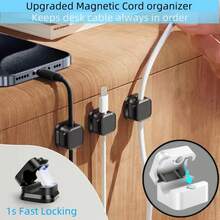 6 Pack Cord Organizer, Magnetic Cord Holder, Cable Clips For Desk, Adhesive Cable Management Wire Keeper For Nightstand, Home, Office, Desktop, Car, Wall - màu đen - Xem 2
