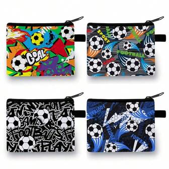 Coin Purse In Colourful-Red/Blue/Black Festive Football Dinosaur Printed Coin Purse - Casual Style, Polyester Material