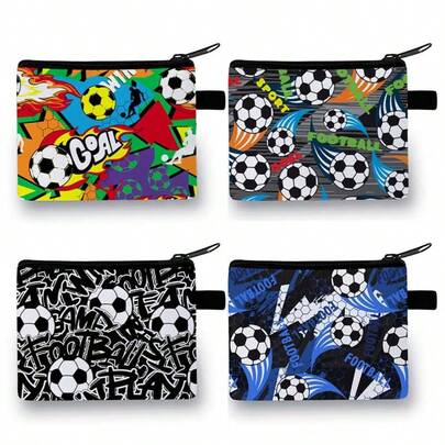 Coin Purse In Colourful-Red/Blue/Black Festive Football Dinosaur Printed Coin Purse - Casual Style, Polyester Material