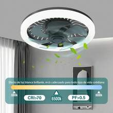 Megaluz LV34W03 ventilador de techo con lampara led 34w, enchufe E27, 10 pulgadas, luz blanca fría, aspas externas, motor silencioso (Control por apagador). - 1 - Ver 4