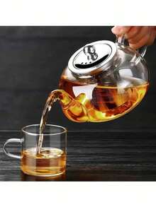 1pc Glass Teapot, Afternoon Tea Pot, Tea Infuser Pot, Home Boiling Kettle, Floral Teapot, Kung Fu Tea Set, Suitable For Home, Restaurant, Hotel, Office, Tea Accessories