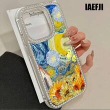 Teléfono con flores tipo pintura al óleo, teléfono 3 en 1 con grabado de doble cara, adecuado para phone16promax, 16 15pro 14 14 Plus/14 Pro 13 13 Pro 12Pro 11pro Promax Series. Suave anticaídas y resistente a las manchas, adecuado tanto para hombres como para mujeres con decoración. - transparente - Ver 5