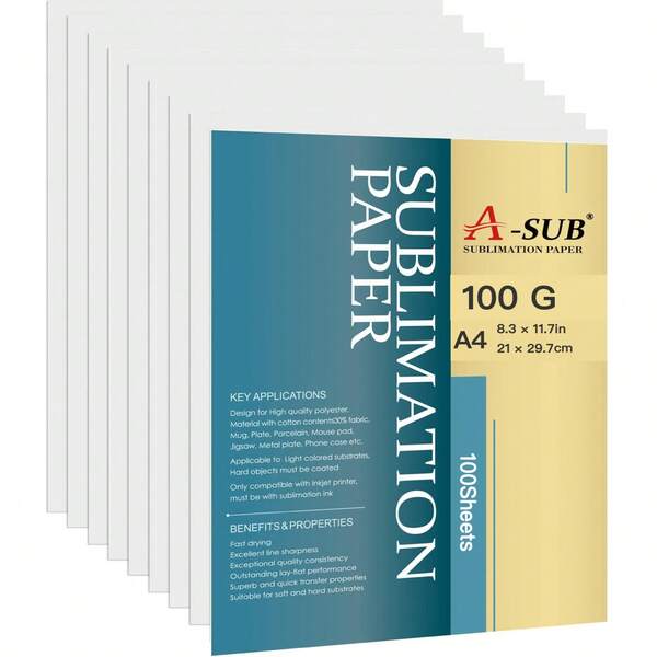 100 folhas de papel A4 para sublimação, papel para transferência por sublimação - papel de impressão digital de secagem rápida para transferência térmica