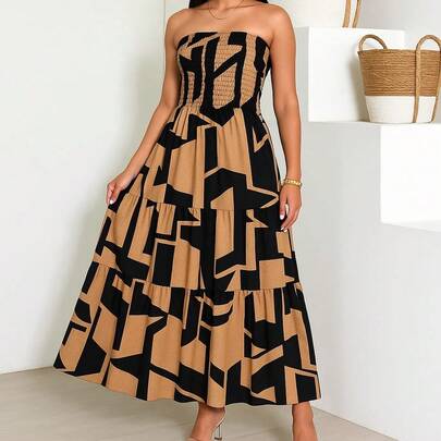 Vestido feminino longo tomara que caia com Elastex nas Costas