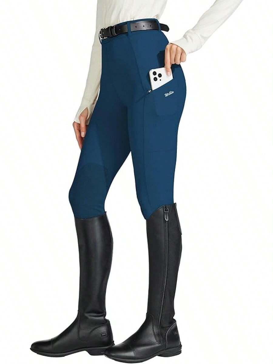 Willit Women's Horse Riding Pants Knee-Patch Equestrian Breeches Horseback Schooling Tights Zipper Pockets - Peacock Blue - 查看 1