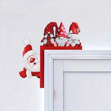 1 قطعة لافتة زاوية الباب بشكل سانتا كلوز الخشبية - ديكور عيد الميلاد الفاخر بقبعة حمراء وبيضاء، مثالية لأطر أبواب المنزل والمكتب، وديكور جدران الغرف، ولوازم حفلات العطلات