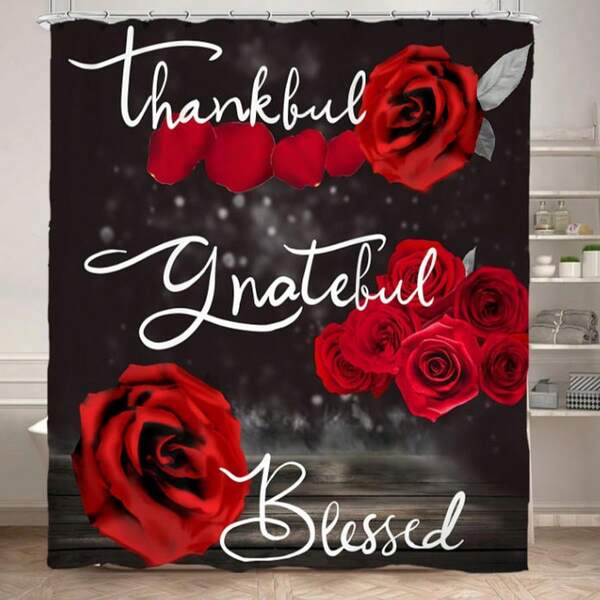 1/3/4 قطعة مجموعة ستائر حمام مطبوعة بالورود الحمراء والحروف، ستارة حمام مقاومة للماء مع خطافات، سجادة حمام مانعة للانزلاق، سجادة حمام على شكل حرف U، غطاء مقعد المرحاض، اكسسوارات حمام، ديكور عيد الحب وعيد الميلاد