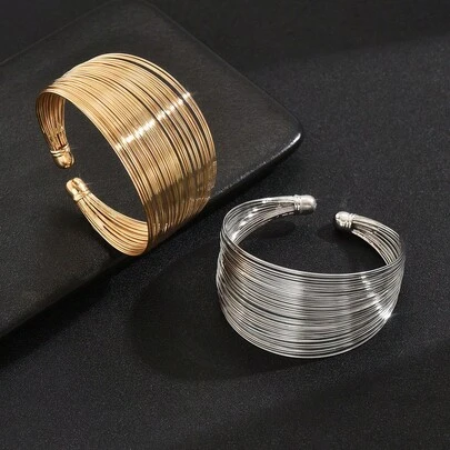 European And American New Cross-Border Gold Bracelet Multi-Layer Decorative Open Wide Bracelet Accessories Jewelry Women's Personalized Jewelry