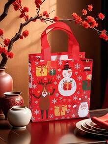 1pc New Style Christmas Gift Bag, Non-Woven Bag, Reindeer Print Bag, Christmas Gift Bag, Birthday Handbag Household Portable Cheap Stuff Gifts For Grandma Christmas Stuff For Women & Girl Gift For Mom, Valentines Day Durable
