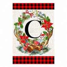 1pc, Christmas Family Monogram Last Name Monogram Letter Garden Flag 12x18 Inch Double Sided, Christmas Decorations For Winter Holiday Farmhouse Rustic Pasture Porch Decoration(ONLY FLAG)