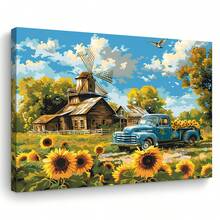 2D Flat, 1pc Framed Canvas Wall Art, Charming Sunflower Canvas Wall Art Wooden Framed Print For Living Room, Bedroom, Kitchen & Office Decor - Perfect Christmas Gift, Perfect For Room Decor 15.7*11.8 Inches/ 40*30cm