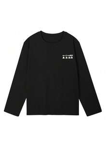 女式宽松休闲日式食物卡通印花长袖 T 恤，春秋 - 黑色 - 查看 4