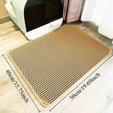 1 pieza Alfombra para arena de gato, alfombra de diseño de panal de doble capa para atrapar la arena, alfombra impermeable antideslizante para caja de arena, adecuada para piso, alfombra para arena, suministros para gatos - Beis - Ver 19