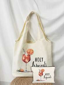 Holy Aperoli Cocktail Canvas Tote & Cosmetic Pouch –No‑Closure Shoulder Shopper With Wine Glass & Aperol Cocktail Print, Hand‑Washable, Large‑Capacity Multi‑Pocket Beach, Grocery & Travel Bag, Versatile Daily Carryall & Beauty Organizer For Women, Back To School,Teens, Shoppers, Party‑Goers & Gift Giving - Multicolor - View 18