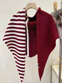 1pc Knitted Striped Color Block Triangle Scarf/Shawl