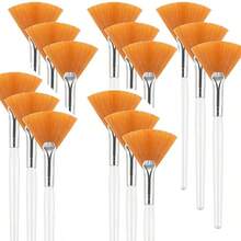 3/15 piezas Brochas de maquillaje prácticas tipo abanico, brochas suaves y portátiles para mascarillas, herramientas de cosmética para mujeres, damas y niñas