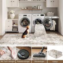 Alfombra Lavable de 90x 150, Color Beige y Gris, Moderna, Abstracta, para saln, Dormitorio, Antideslizante, Pelo Corto, Alfombra Suave para saln, Comedor, Oficina - Marrón/Gris + 2'11" x 1'11" (Rectangular) - Ver 5