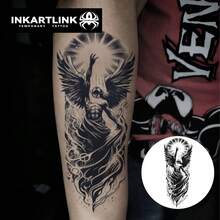 INKARTLINK 黑暗天使之翼纹身贴 哥特风格纹身图腾 防水持久2周 适合欧美夜店暗黑系穿搭 - 黑色 - 查看 7