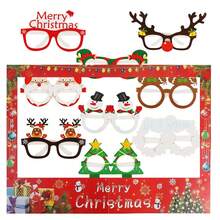 1pc Christmas Red Photobooth Props Frame+9pcs Paper Glasses, Used For Gatherings And Parties With Friends And Family, Event And Party Supplies, Party Photo Booth Props