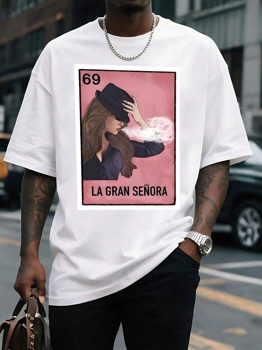 Camiseta gráfica elegante para hombre, estampado artístico vintage único, moda informal de verano, mezcla de algodón suave, uso diario cómodo, estilo callejero moderno, diseño genial, regalo perfecto para él, tela transpirable, impresión de alta calidad. - Blanco - Ver 1