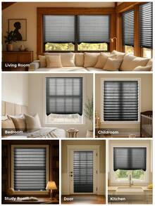 1pc Strong Self Adhesive Pleated Sunshade Blind With 2 Clips, Adjustable Room Darkening Window Blind, Roll Up & Pull Down Design, Suitable For Windows, French Doors, Living Room, Kitchen, Bathroom, Office, Sunshade For Summer, Windproof And Warm For Winter, Gifts Birthday Graduation