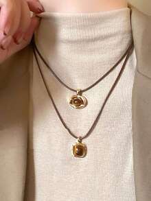 2 件套复古虎眼项链，女士优雅毛衣链，奢华多层锁骨链，百搭日常和派对配饰