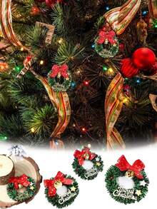 1-10pcs Mini Christmas Wreaths, Artificial With Red Bow And Golden Bells, Christmas, Thanksgiving, Holiday Decor, Gift Wrapping, Christmas Tree Ornaments, Fireplace Decor, Wall Hanging, Tabletop Decor, Party Supplies, Home Decor, Autumn Decoration, Living Room Decor - Multicolor - View 1