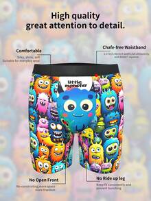 1 Pieza Calzoncillos tipo bóxer para hombres, con estampado de monstruo lindo, calzoncillos casuales simples para hombres, shorts tipo bóxer para hombres, adecuados para la playa, la piscina, ropa interior cómoda para el uso diario