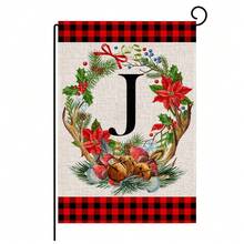 1pc, Christmas Family Monogram Last Name Monogram Letter Garden Flag 12x18 Inch Double Sided, Christmas Decorations For Winter Holiday Farmhouse Rustic Pasture Porch Decoration(ONLY FLAG)