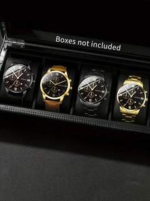 Set de 4 relojes de cuarzo de moda casual con caja redonda, gran valor, conjunto de relojes de pulsera para jóvenes, correa de acero y piel de PU, diseño de calendario, adecuado para uso diario, fiesta, regalo, cumpleaños, Navidad