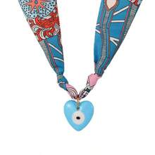 1pc Vintage Bohemian Style Scarf Necklace, Heart & Evil Eye Pendant Necklace, Colorful Silk Necklace, Suitable For Women Casual, Holiday, Beach